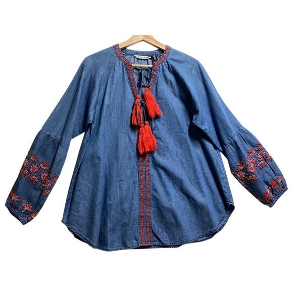 Given Kale Embroidered double tassel boho tops size L - Picture 1 of 6